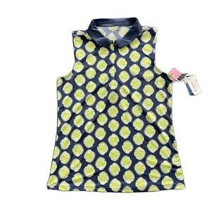SzM Tommy Bahama Sleeveless 1/4 zip collared Golf Shirt Navy/green/white NWT